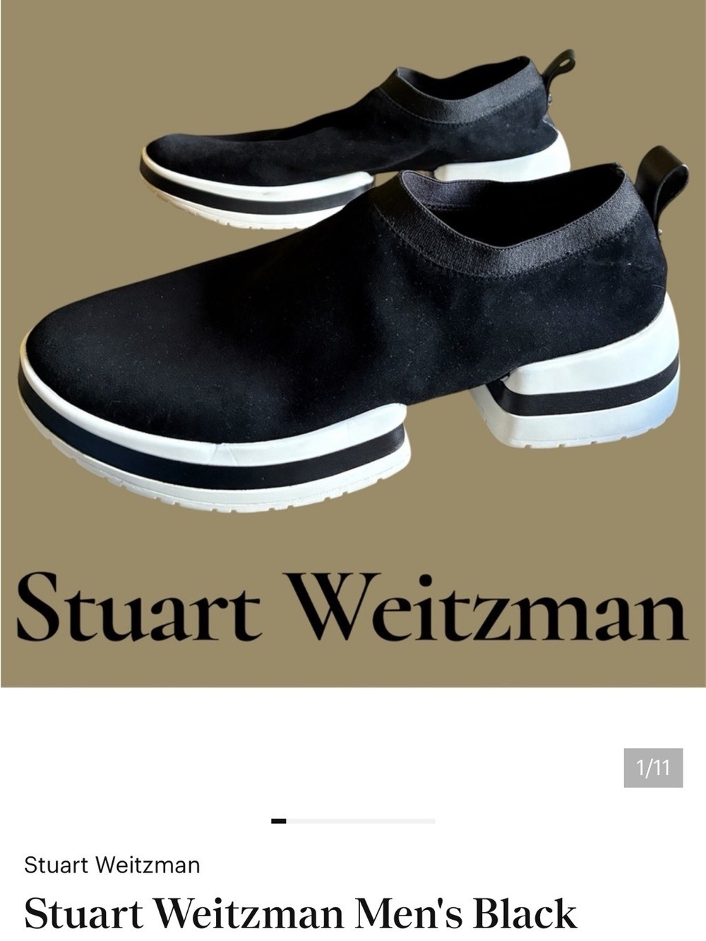 Stuart Weitzman Men's Black Suede Slip-On Sock Sneakers Chunky Sole Size 11.5.